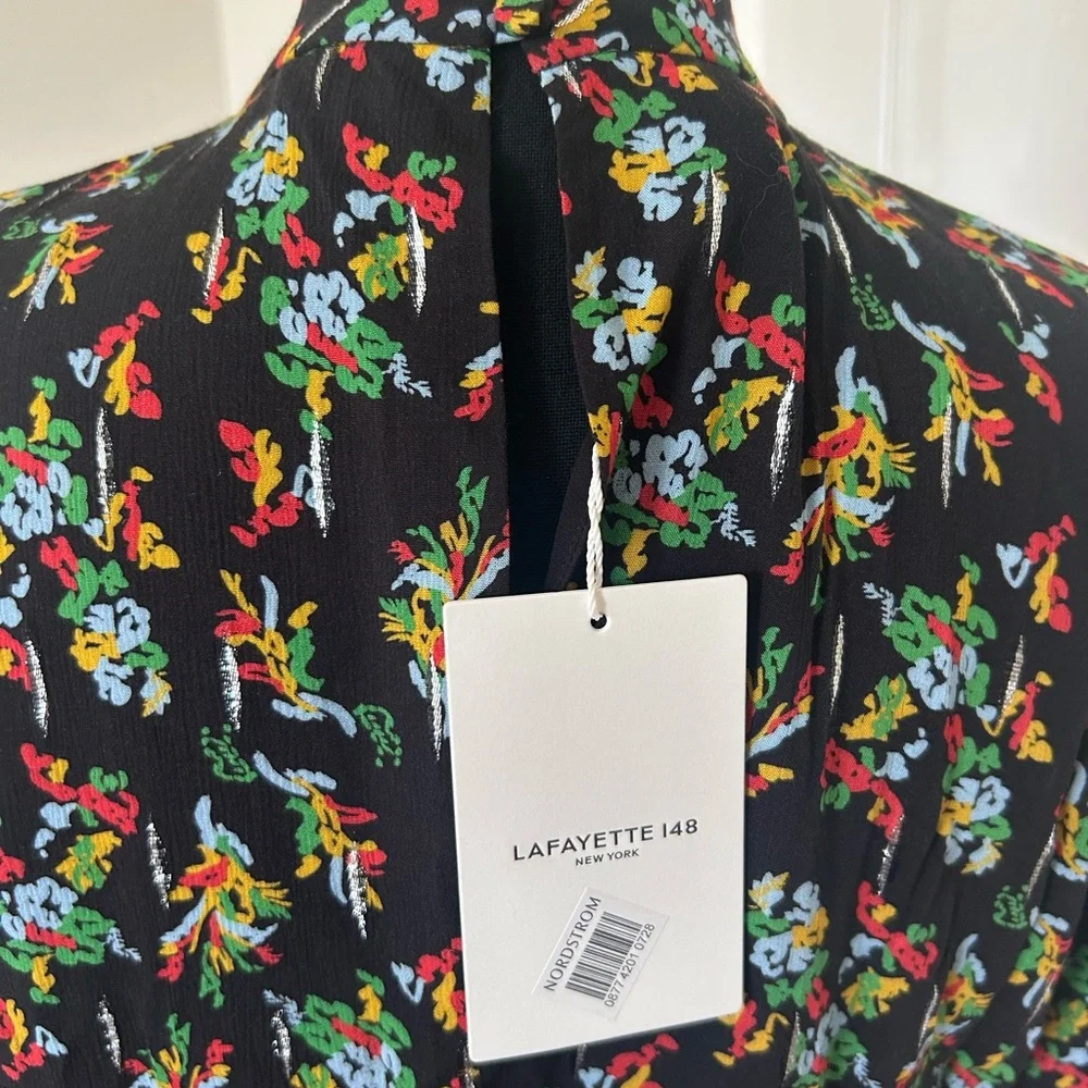 Lafayette 148 New York Green and Orange Bishop Sleeve Gown - Picture 4 of 4